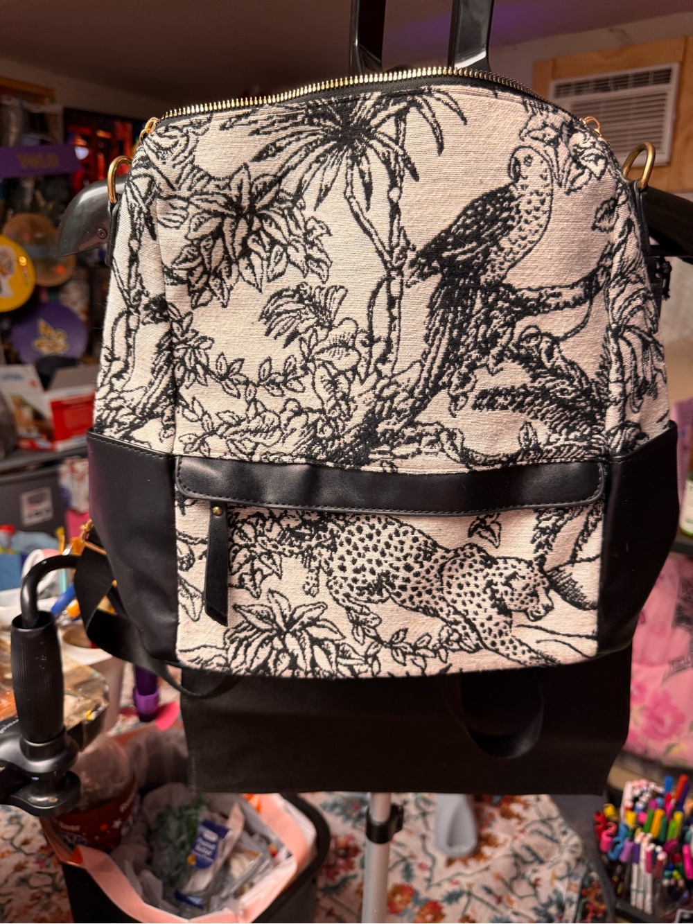 Black and Cream Jungle Print Backpack